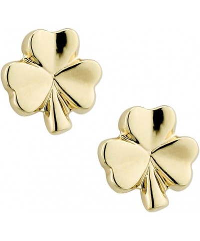 Small Shamrock Earrings Studs Yellow Gold Plated Made in Ireland $22.39 Earrings