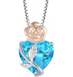 Heart Birthstone Necklace 925 Sterling Silver Rose Flower Pendant Jewelry for Women 03-Aquamarine-Mar $34.44 Necklaces