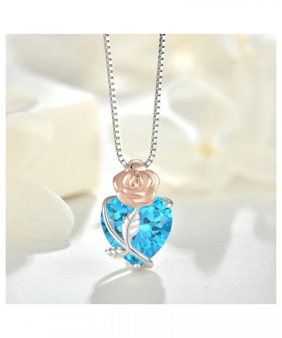 Heart Birthstone Necklace 925 Sterling Silver Rose Flower Pendant Jewelry for Women 03-Aquamarine-Mar $34.44 Necklaces