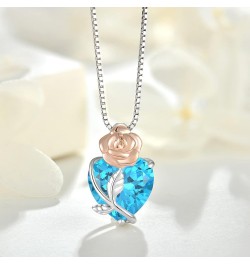 Heart Birthstone Necklace 925 Sterling Silver Rose Flower Pendant Jewelry for Women 03-Aquamarine-Mar $34.44 Necklaces