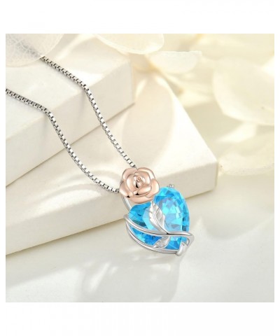 Heart Birthstone Necklace 925 Sterling Silver Rose Flower Pendant Jewelry for Women 03-Aquamarine-Mar $34.44 Necklaces