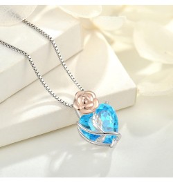 Heart Birthstone Necklace 925 Sterling Silver Rose Flower Pendant Jewelry for Women 03-Aquamarine-Mar $34.44 Necklaces