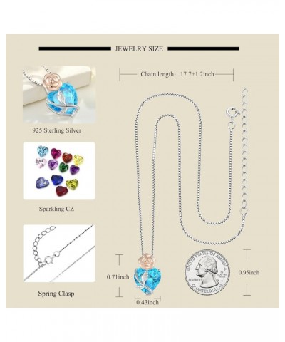 Heart Birthstone Necklace 925 Sterling Silver Rose Flower Pendant Jewelry for Women 03-Aquamarine-Mar $34.44 Necklaces