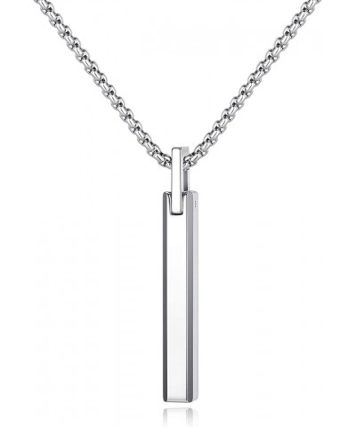 Simple Tungsten Steel Bar Pendant Necklace for Men Women 22" Silver-color with Box chain $17.40 Necklaces