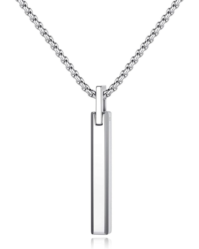 Simple Tungsten Steel Bar Pendant Necklace for Men Women 22" Silver-color with Box chain $17.40 Necklaces