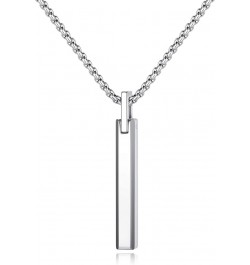 Simple Tungsten Steel Bar Pendant Necklace for Men Women 22" Silver-color with Box chain $17.40 Necklaces