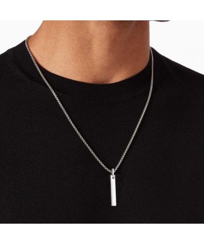 Simple Tungsten Steel Bar Pendant Necklace for Men Women 22" Silver-color with Box chain $17.40 Necklaces