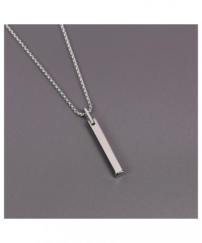 Simple Tungsten Steel Bar Pendant Necklace for Men Women 22" Silver-color with Box chain $17.40 Necklaces