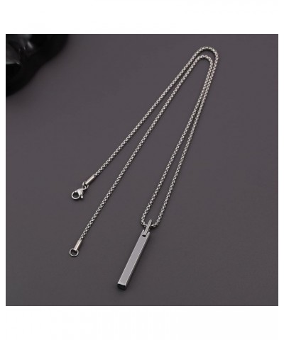 Simple Tungsten Steel Bar Pendant Necklace for Men Women 22" Silver-color with Box chain $17.40 Necklaces