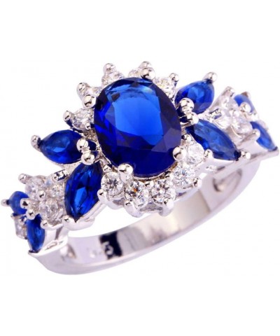 925 Sterling Silver Plated Created Sapphire Quartz&Topaz Cluster Women Band Ring Dark Blue US9 $3.84 Rings