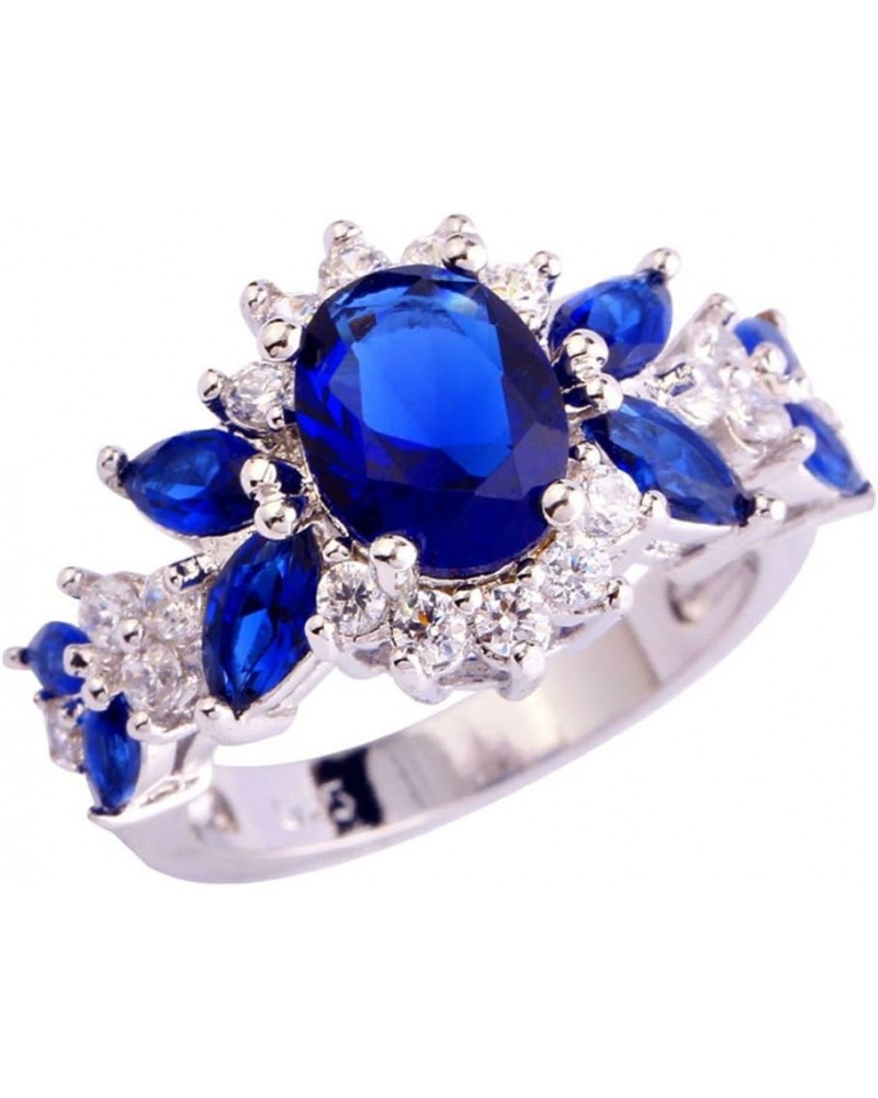 925 Sterling Silver Plated Created Sapphire Quartz&Topaz Cluster Women Band Ring Dark Blue US9 $3.84 Rings