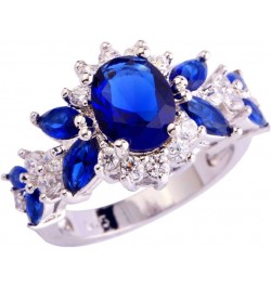 925 Sterling Silver Plated Created Sapphire Quartz&Topaz Cluster Women Band Ring Dark Blue US9 $3.84 Rings