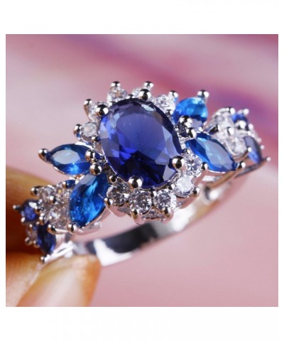 925 Sterling Silver Plated Created Sapphire Quartz&Topaz Cluster Women Band Ring Dark Blue US9 $3.84 Rings