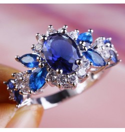 925 Sterling Silver Plated Created Sapphire Quartz&Topaz Cluster Women Band Ring Dark Blue US9 $3.84 Rings