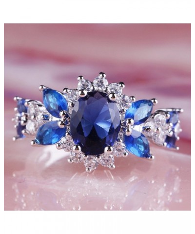 925 Sterling Silver Plated Created Sapphire Quartz&Topaz Cluster Women Band Ring Dark Blue US9 $3.84 Rings