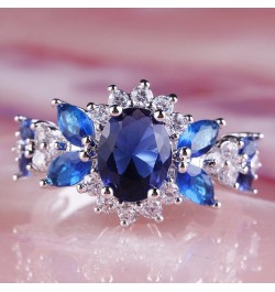 925 Sterling Silver Plated Created Sapphire Quartz&Topaz Cluster Women Band Ring Dark Blue US9 $3.84 Rings