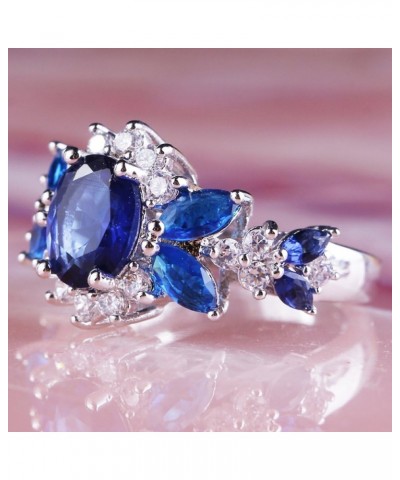 925 Sterling Silver Plated Created Sapphire Quartz&Topaz Cluster Women Band Ring Dark Blue US9 $3.84 Rings