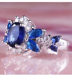 925 Sterling Silver Plated Created Sapphire Quartz&Topaz Cluster Women Band Ring Dark Blue US9 $3.84 Rings