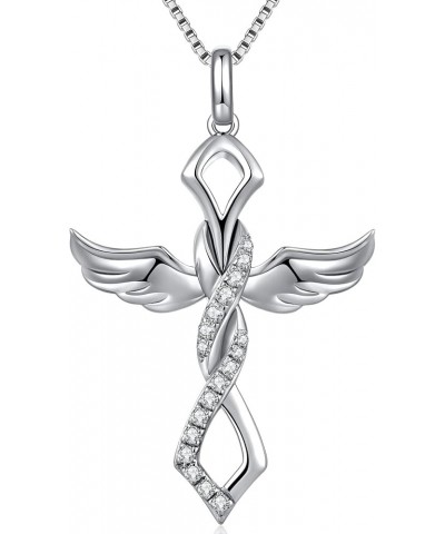 Angel Wing Cross Necklace for Women 925 Sterling Silver Infinity Cross Pendant with Birthstone Cubic Zirconia, Cross Jewelry ...