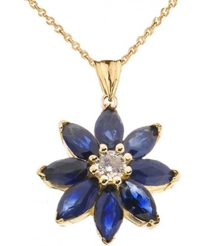 Exotic 14k Gold Daisy Diamond and Sapphire Flower Pendant Necklace Yellow Gold 22.0 Inches $113.99 Necklaces