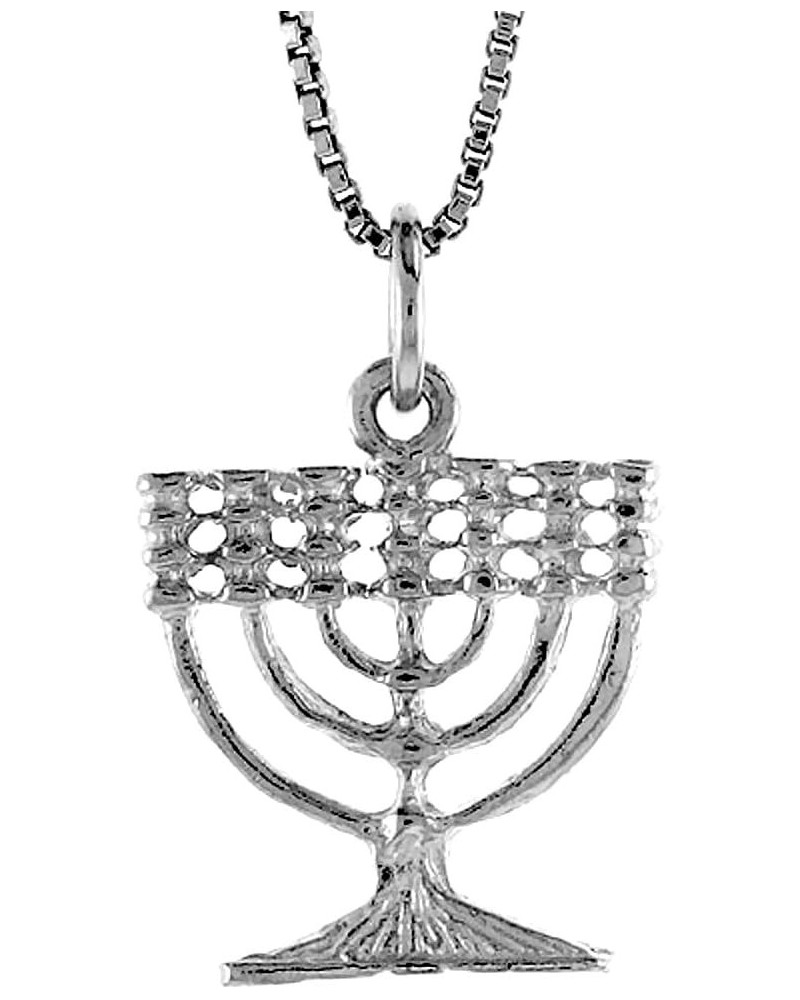 3/4 inch Small Sterling Silver Menorah Pendant Necklace for Women and Men 17mm wide 16-30 inch With 30 inch 1mm Box Chain $12...