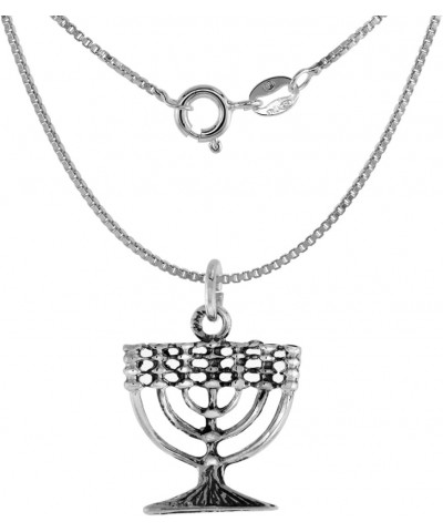 3/4 inch Small Sterling Silver Menorah Pendant Necklace for Women and Men 17mm wide 16-30 inch With 30 inch 1mm Box Chain $12...