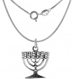 3/4 inch Small Sterling Silver Menorah Pendant Necklace for Women and Men 17mm wide 16-30 inch With 30 inch 1mm Box Chain $12...