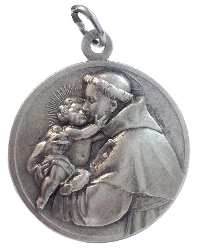 Saint Anthony of Padua Silver Tone Medal - Made in High Relief - Big Size - 32mm $22.72 Necklaces