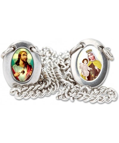 Stainless Steel Scapular Chain with Sacred Heart of Jesus & Our Lady of Mount Carmel Medals for Women & Men I Catholic Religi...