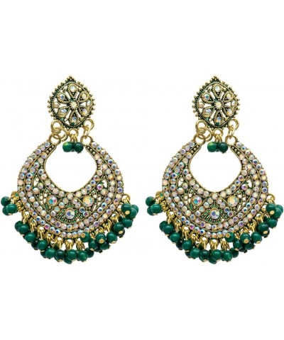 Traditional Indian Gold Maroon Colour CZ, Crystal Studded Chand Bali Earring For Women - Maroon (SJE_84_M) Green $10.35 Earrings