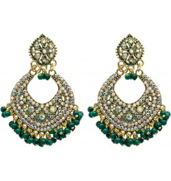 Traditional Indian Gold Maroon Colour CZ, Crystal Studded Chand Bali Earring For Women - Maroon (SJE_84_M) Green $10.35 Earrings