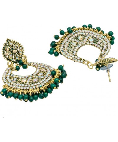 Traditional Indian Gold Maroon Colour CZ, Crystal Studded Chand Bali Earring For Women - Maroon (SJE_84_M) Green $10.35 Earrings