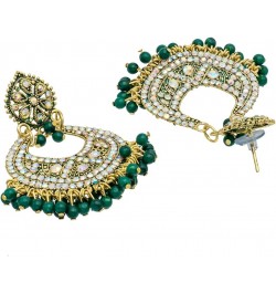 Traditional Indian Gold Maroon Colour CZ, Crystal Studded Chand Bali Earring For Women - Maroon (SJE_84_M) Green $10.35 Earrings