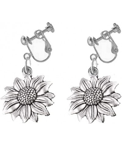 Antique Gold Silver Sunflower Clip on Earrings Sunflower Non Pierced Clip Earrings for Women Girls Antique silver $8.39 Earrings