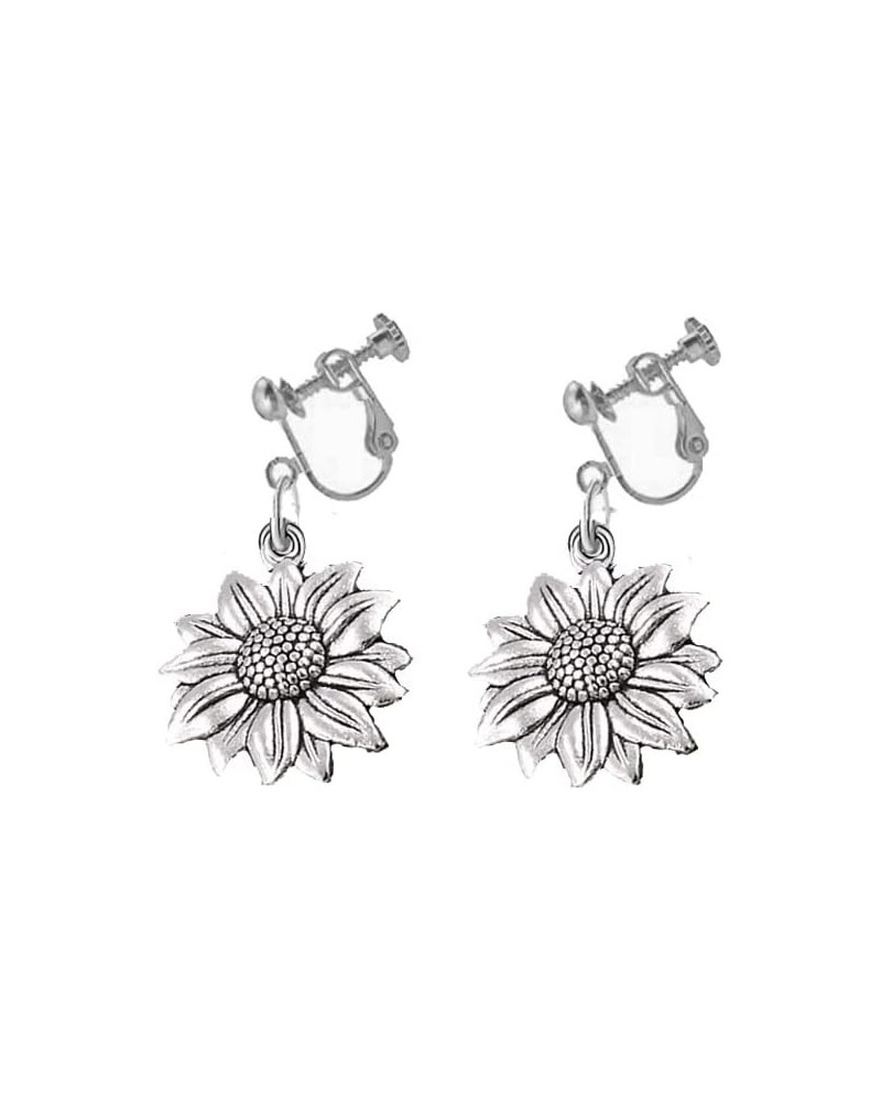 Antique Gold Silver Sunflower Clip on Earrings Sunflower Non Pierced Clip Earrings for Women Girls Antique silver $8.39 Earrings