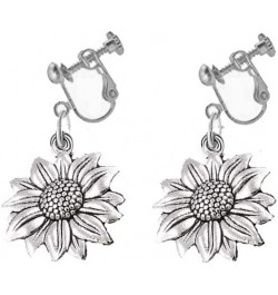 Antique Gold Silver Sunflower Clip on Earrings Sunflower Non Pierced Clip Earrings for Women Girls Antique silver $8.39 Earrings