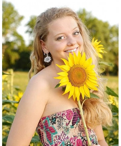 Antique Gold Silver Sunflower Clip on Earrings Sunflower Non Pierced Clip Earrings for Women Girls Antique silver $8.39 Earrings