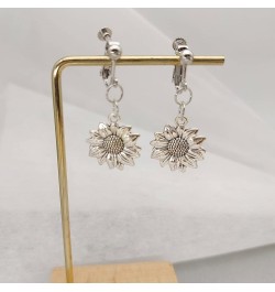 Antique Gold Silver Sunflower Clip on Earrings Sunflower Non Pierced Clip Earrings for Women Girls Antique silver $8.39 Earrings