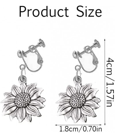 Antique Gold Silver Sunflower Clip on Earrings Sunflower Non Pierced Clip Earrings for Women Girls Antique silver $8.39 Earrings