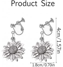 Antique Gold Silver Sunflower Clip on Earrings Sunflower Non Pierced Clip Earrings for Women Girls Antique silver $8.39 Earrings