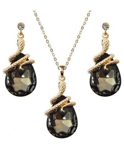 18k Gold Plated Crystal Multicolor Pear Shape Zircon Snake Drop Dangle Earrings And Neckalce Pendant Jewelry set Gray $11.95 ...