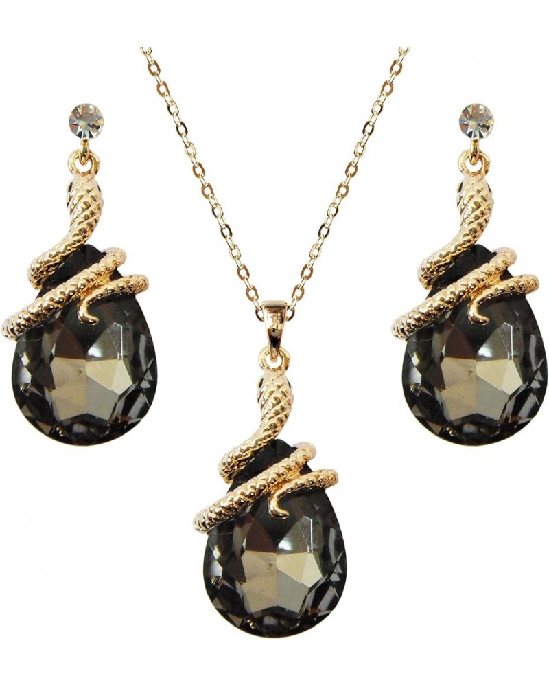 18k Gold Plated Crystal Multicolor Pear Shape Zircon Snake Drop Dangle Earrings And Neckalce Pendant Jewelry set Gray $11.95 ...