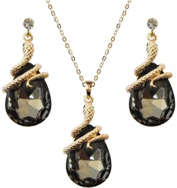 18k Gold Plated Crystal Multicolor Pear Shape Zircon Snake Drop Dangle Earrings And Neckalce Pendant Jewelry set Gray $11.95 ...