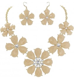 Shiny Flower Statement Collar Necklace with Earrings Nude $7.14 Necklaces