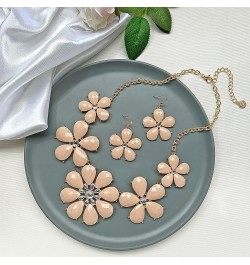 Shiny Flower Statement Collar Necklace with Earrings Nude $7.14 Necklaces