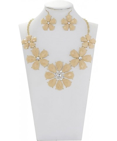 Shiny Flower Statement Collar Necklace with Earrings Nude $7.14 Necklaces