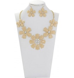 Shiny Flower Statement Collar Necklace with Earrings Nude $7.14 Necklaces