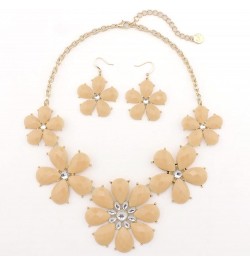 Shiny Flower Statement Collar Necklace with Earrings Nude $7.14 Necklaces