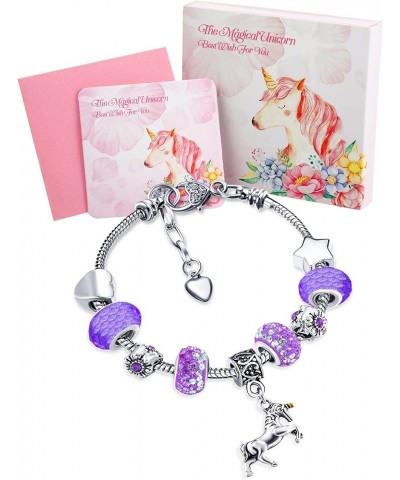 Unicorn Sparkly Crystal Charm Bracelet Bangle with Gift Box Set for Girl Lady Purple 16 cm/ 6.3 Inches $7.00 Bracelets