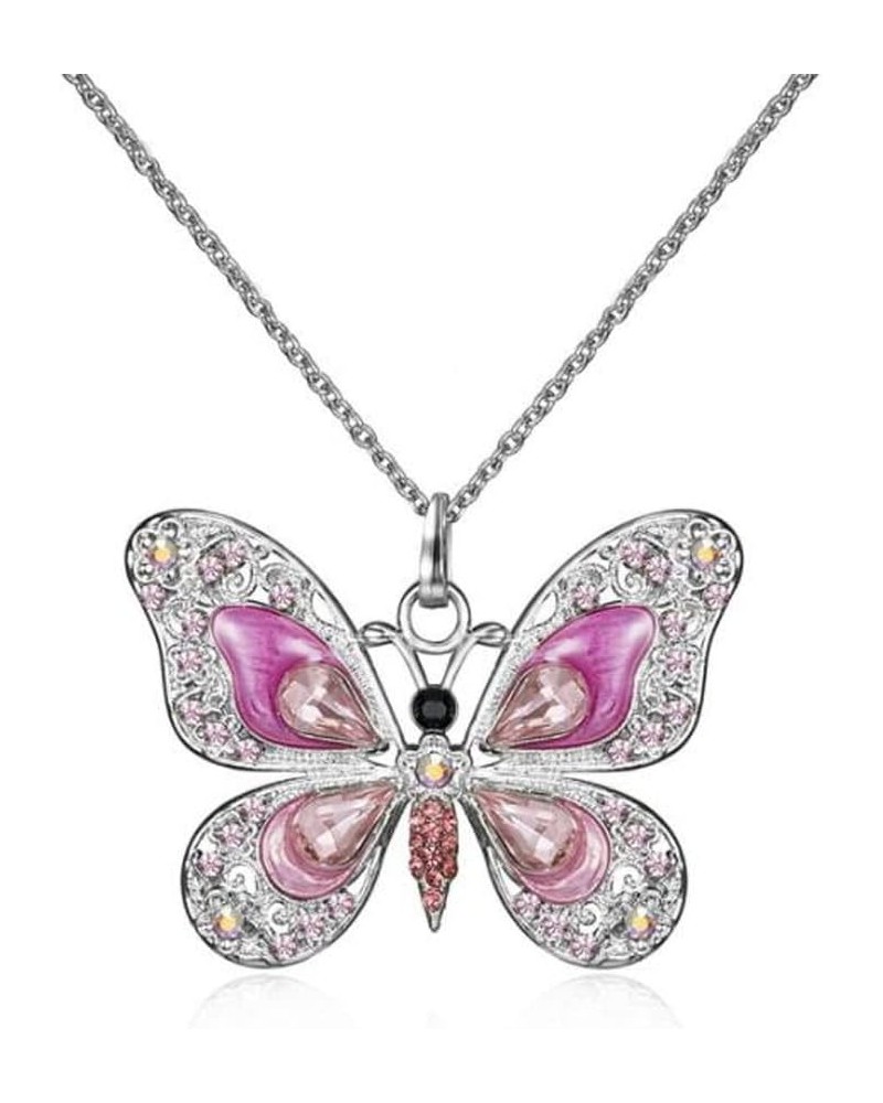 Fashion Rhinestone Butterfly Alloy Necklaces Pendant Personality Sweater Chain for Women Girls pink $5.19 Necklaces